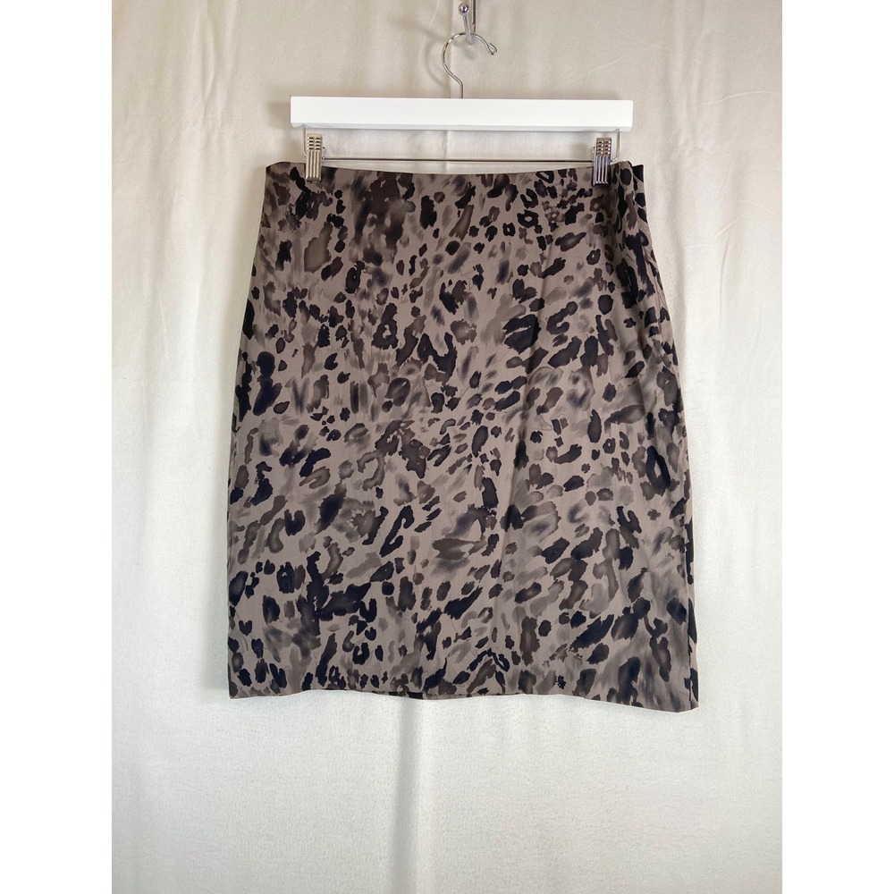 Ann Taylor Silk Blend Animal Print Pencil Skirt Taupe Grey Size 10 Career